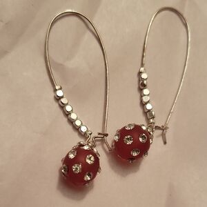 Vintage Elegant Silver and Red Dangle Earrings
